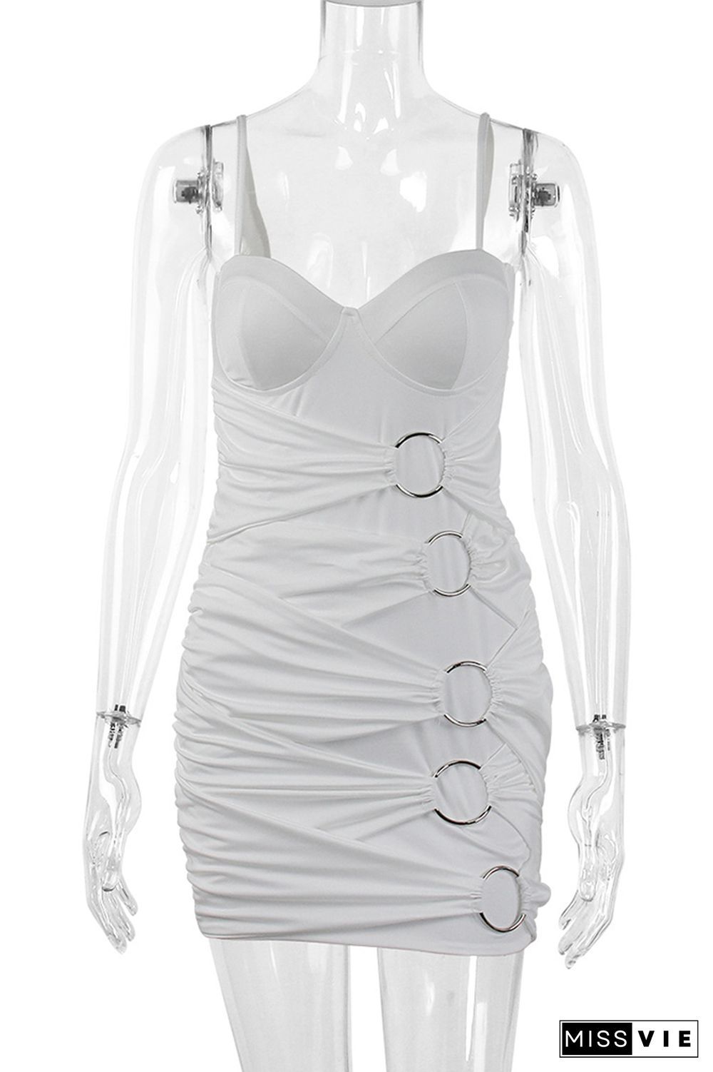 White Ruched Circle Cami Bodycon Dress