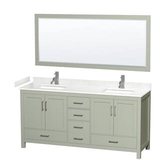 Wyndham Collection Sheffield 72 in. W x 22 in. D x 35 in. H Double Bath Vanity in Light Green with Carrara Cultured Marble Top  70