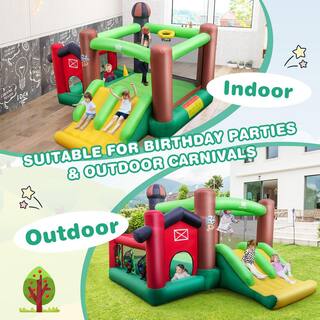 Costway Farm Themed Inflatable Castle Kids Bounce House with Double Slides and 750-Watt Blower NP10750+ES10151US