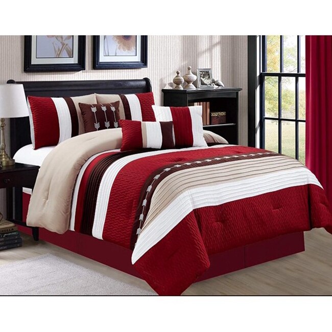 Shatex Bed In A Bag   7 Piece Luxury Microfiber Striped Bedding Comforter Set   Oversized Bedroom Comforters