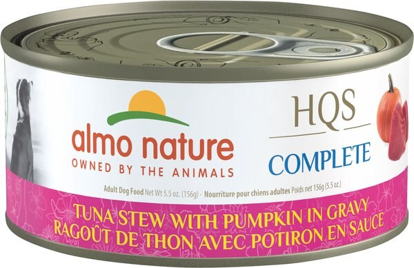 Almo Nature HQS Complete Tuna Stew with Pumpkin in Gravy Wet Dog Food， 5.5-oz can， case of 12