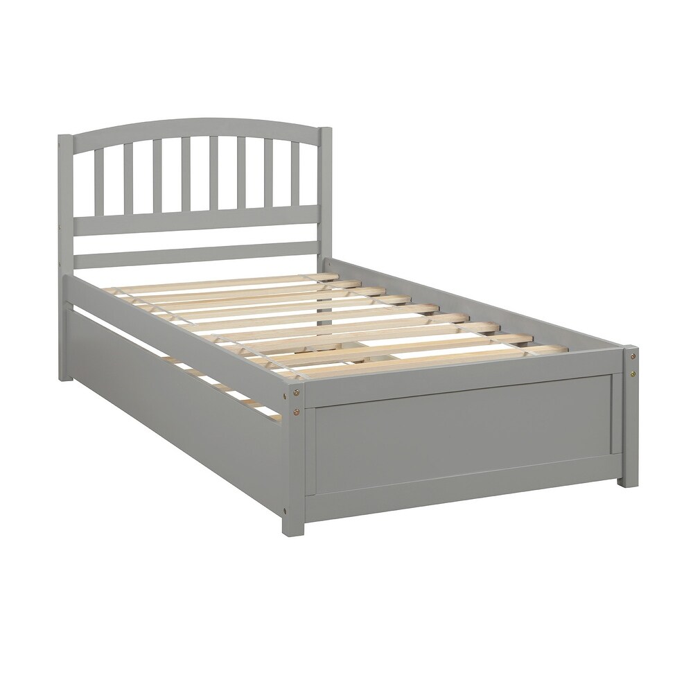 Nestfair Twin Size Platform Bed Wood Bed Frame with Trundle