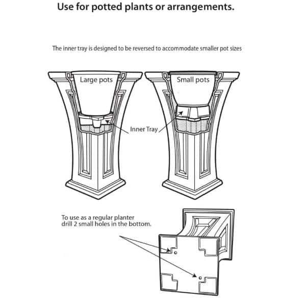 FCMP Outdoor Tall 16 in. x 28 in. Black Plastic Heritage Planter (2-Pack) HP3000-BLK-2