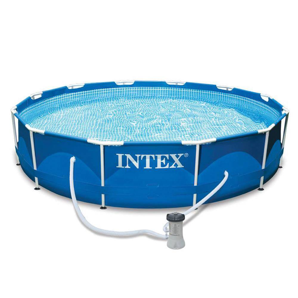 INTEX 10 ft. x 10 ft. Round 30 in. Deep Metal Frame Swimming Pool with Filter and Maintenance Kit 28201EH + 28002E