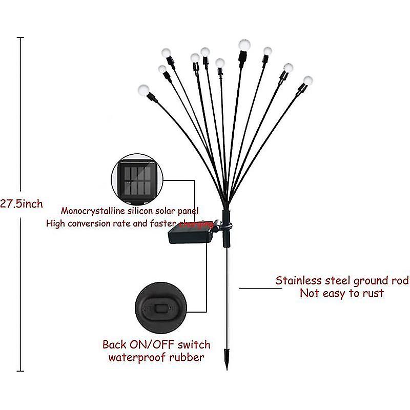 2pcs 10 Solar Ed S， 10 Led Outdoor Solar Swaying En S