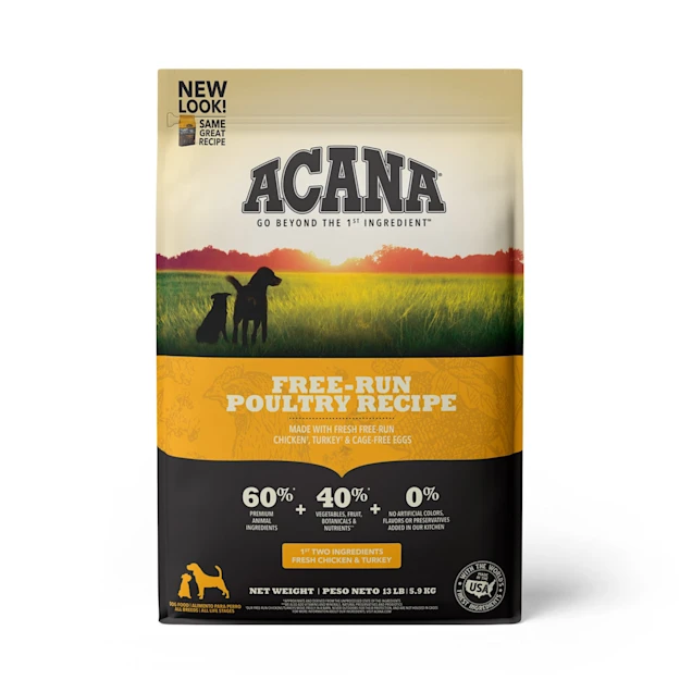 Dry Dog Food - ACANA Grain-Free Free Run Poultry Chicken and Turkey and Cage-free Eggs， 13 lbs.