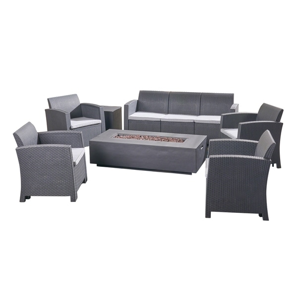 Leavitt Outdoor 7seater Chat Set with Fire Pit by Christopher Knight Home