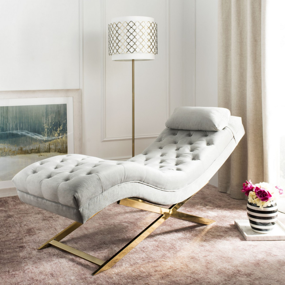 Boyd Chaise W/ Headrest Pillow Gray/ Gold   Contemporary   Indoor Chaise Lounge Chairs   by Peachtree Fine Furniture  Houzz