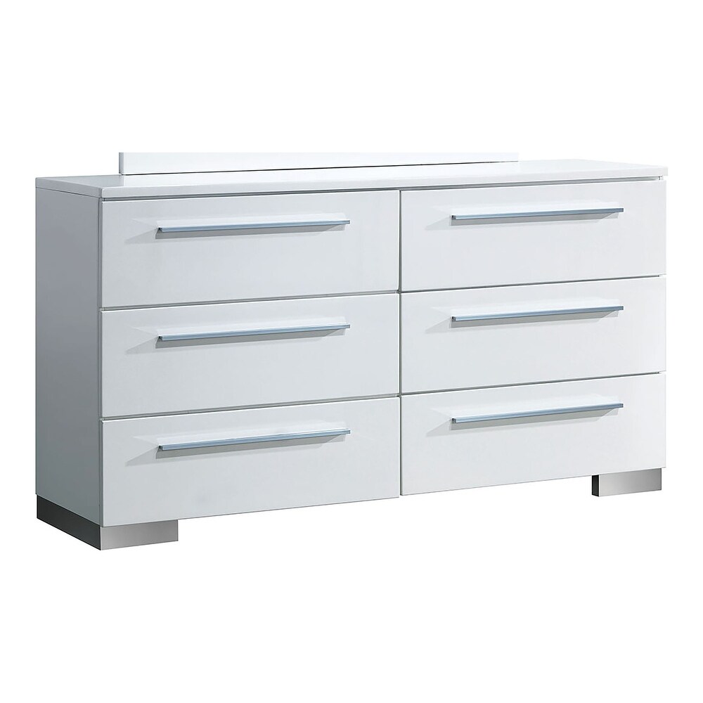 Rema Contemporary Glossy White 63 inch Wide 6 Drawer Wood Dresser by Furniture of America