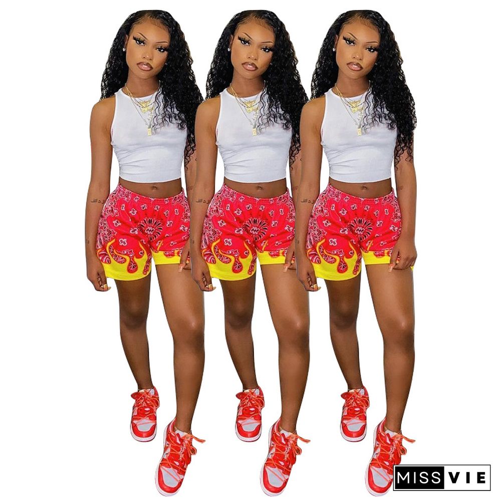 Women's Sleeveless Cropped Vest Print Shorts 2 Piece Set