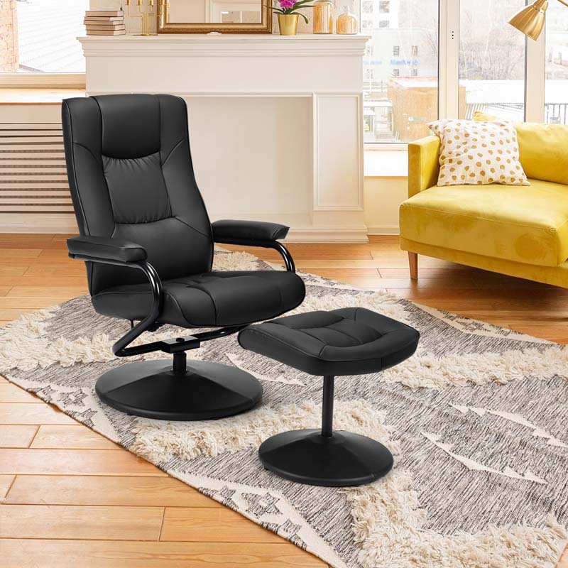 360 Degree Swivel Recliner Chair w/Ottoman & Footrest, PU Leather Lounge Chair Armchair for Living Room