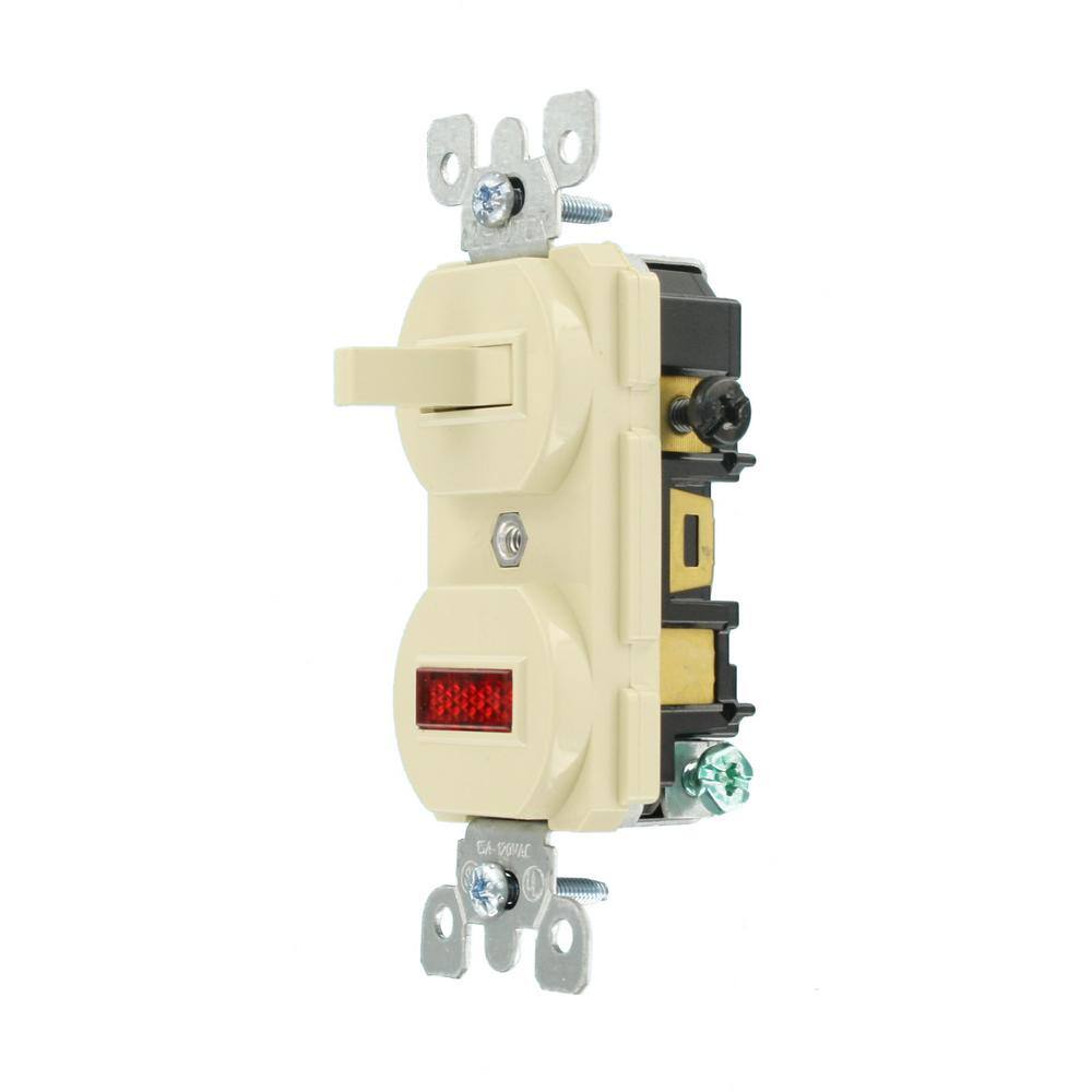 Leviton 15 Amp Commercial Grade Combination 3-Way Toggle SwitchPilot Light Ivory 5246-I