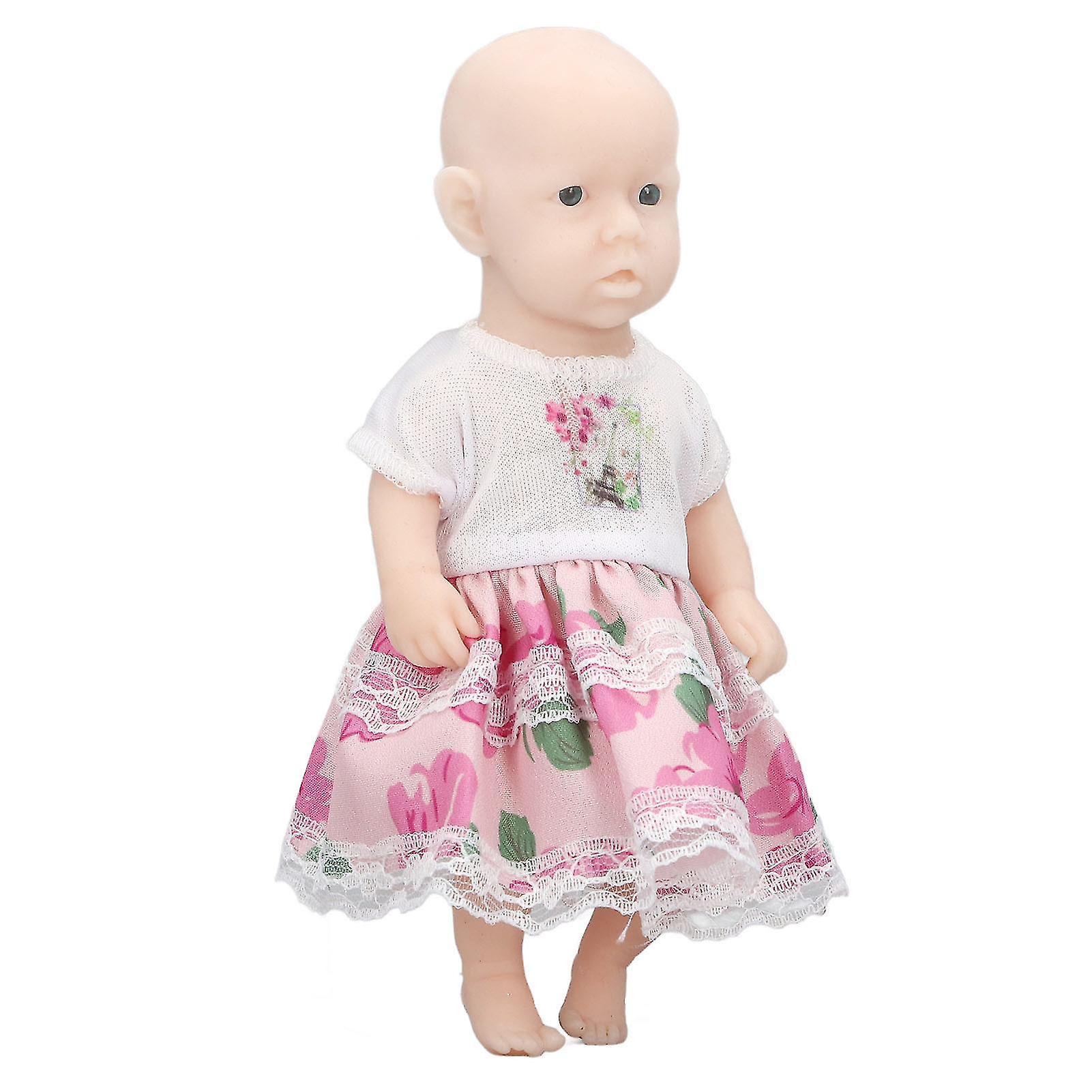 6in Reborn Baby Doll Lifelike Realistic Silicone Pink White Dress Newborn Doll for Above 3 Years Old Baby