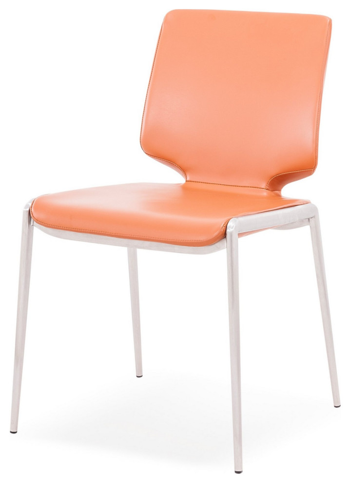 Cid Fiji Stackable Dining Chair  Set of 2  Light Orange Vegan Faux Leather   Contemporary   Dining Chairs   by VirVentures  Houzz