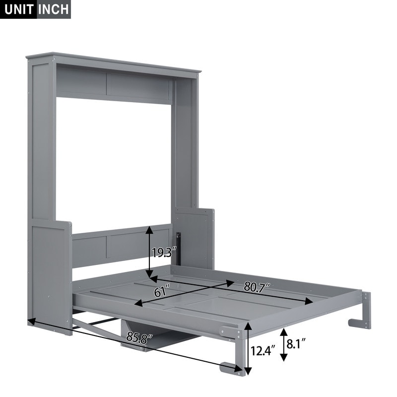 Queen Size Cabinet Murphy Bed with a Shelf  Wood Foldable Bed with Desk