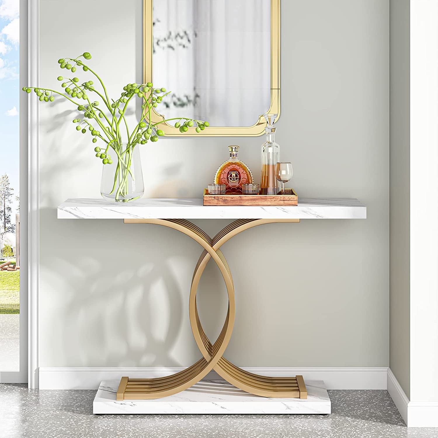 Modern Faux Marble Hallway Table with Geometric 40