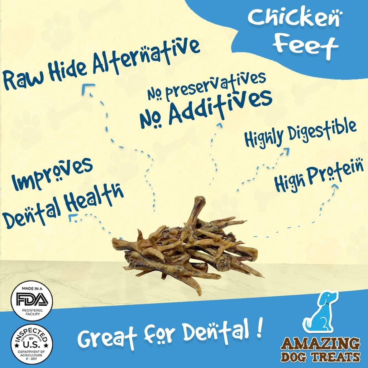 Amazing Dog Treats Chicken Feet Dog Treats， 25 count