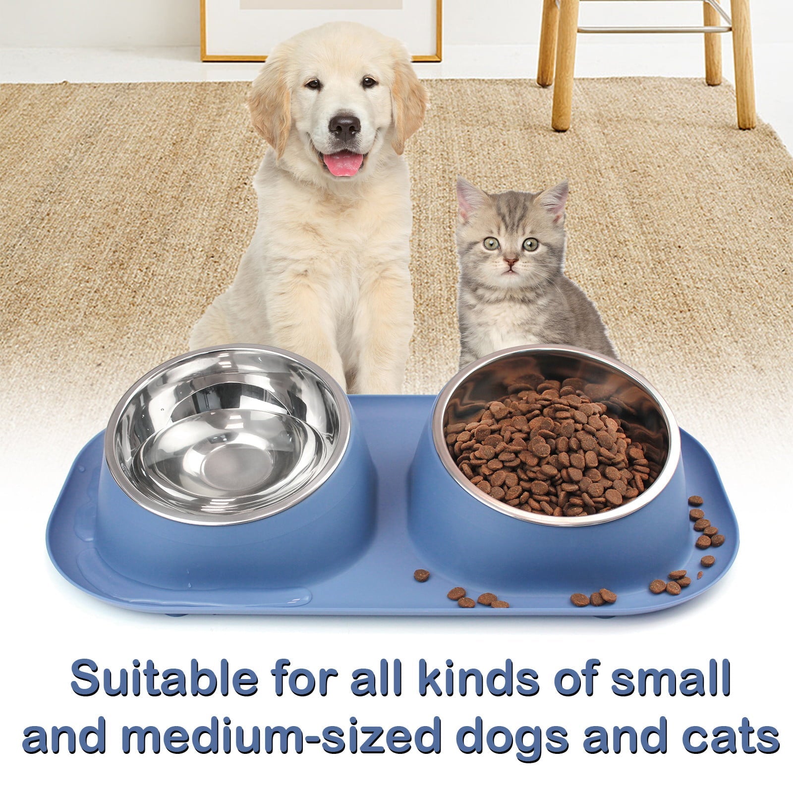 Ptlom Elevated Stainless Steel Pet Food Bowl with Stands, Raised Dog Cat Feeding Bowls Set,Green