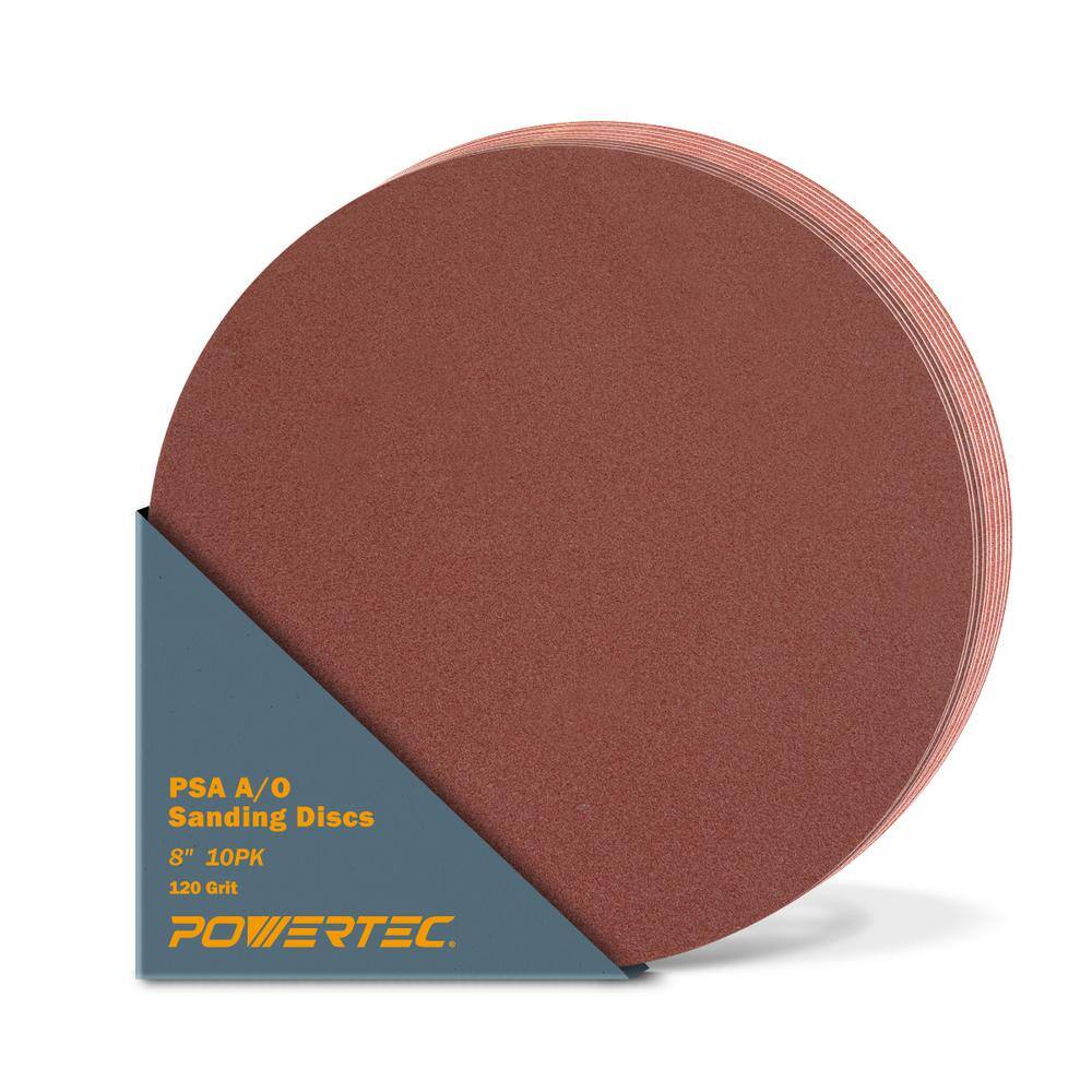 POWERTEC 8 in. 120 Grit PSA Aluminum Oxide Sanding DiscSelf Stick (10-Pack) 110560