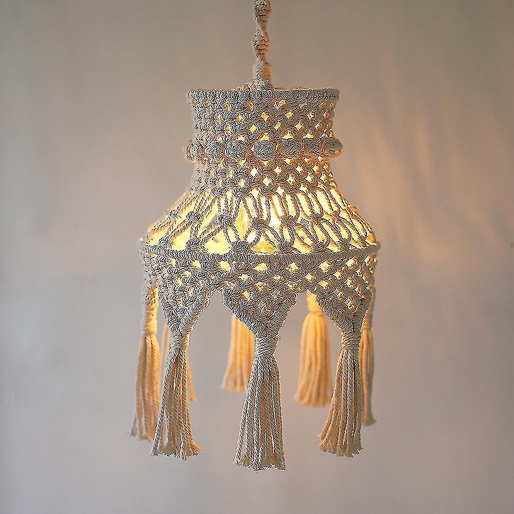 Macrame Lamp Shade Boho Hanging Pendant Light Cover， Chandelier Shade For Bedroom Living Room Nurse