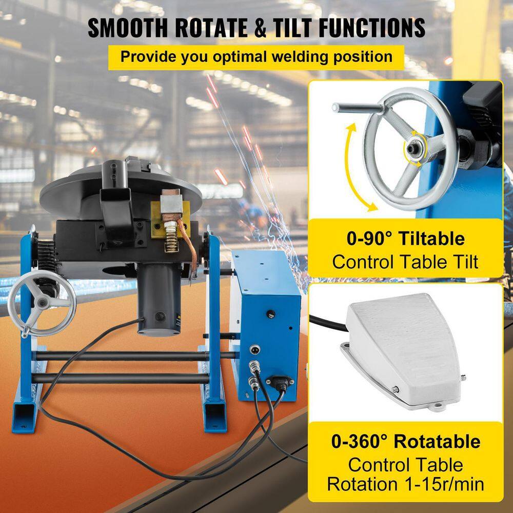 VEVOR 15 in. Stainless Steel Rotary Welding Positioner 30KG Welder Positioning Table 0-90º with 3-Jaw Chuck for Cutting HJXZ30KG-110VTXCZV1