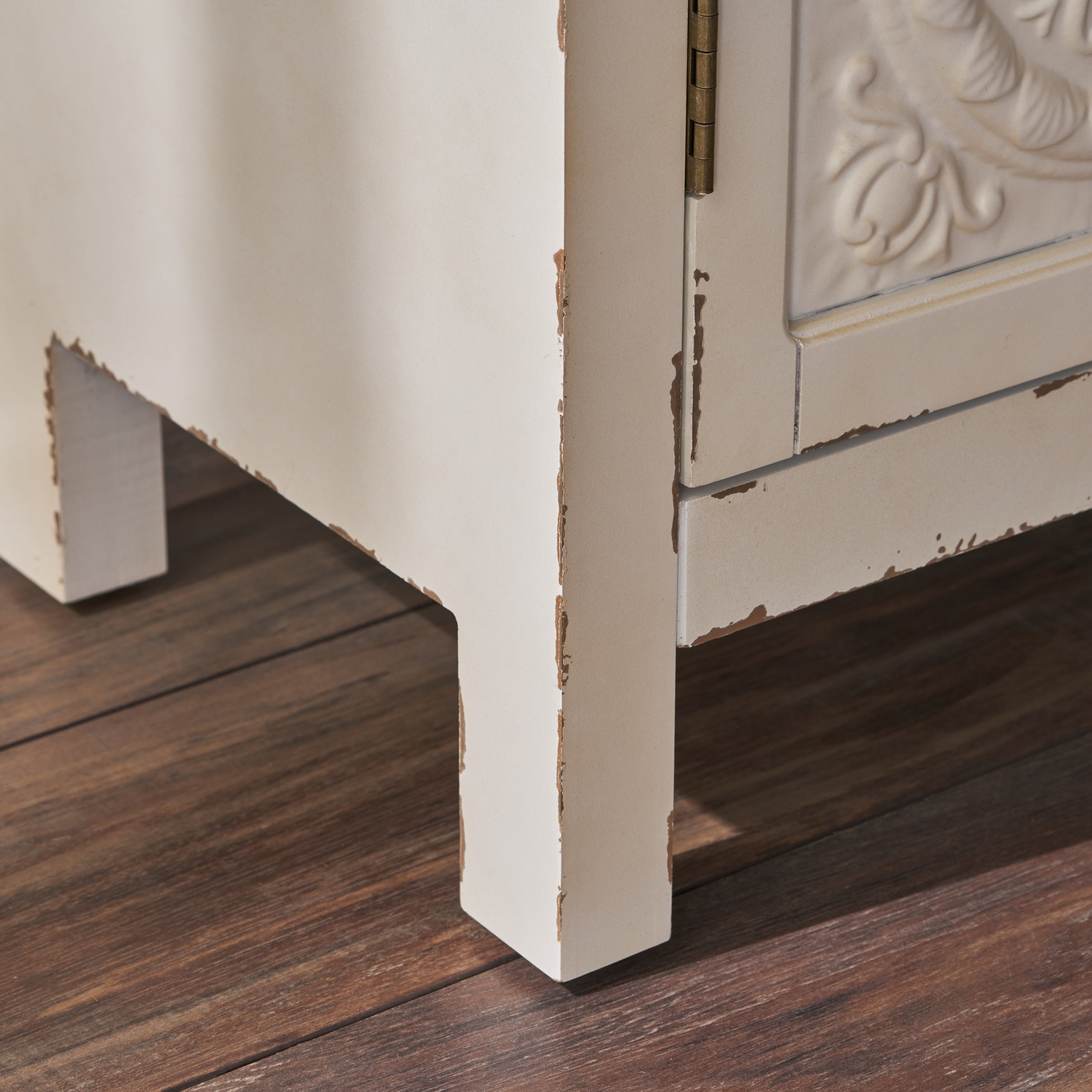 Aliana Finished Firwood Cabinet with Faux Wood Overlay and Accented Top