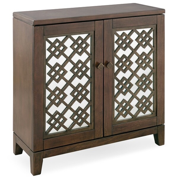 Mirrored Diamond Filigree X Base Adjustable Shelf Entryway Table