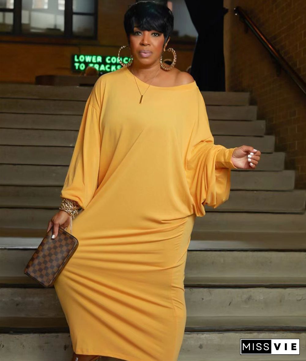 Solid Loose Bat Sleeve Casual Maxi Dresses