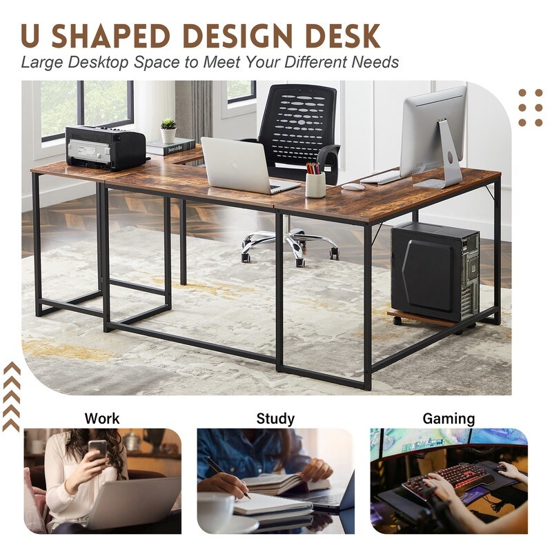 Industrial Style U Shaped Computer Desk  Writing Table Workstation