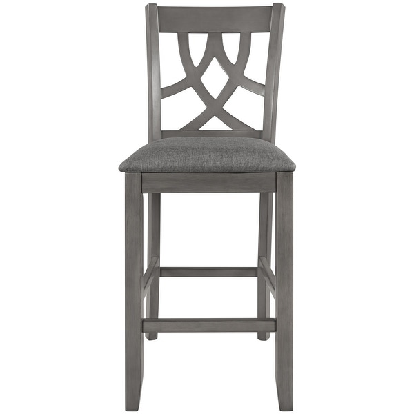 Farmhouse 2 Piece Padded Round Counter Height Kitchen Dining Chairs with Cross Back for Small Places， Gray