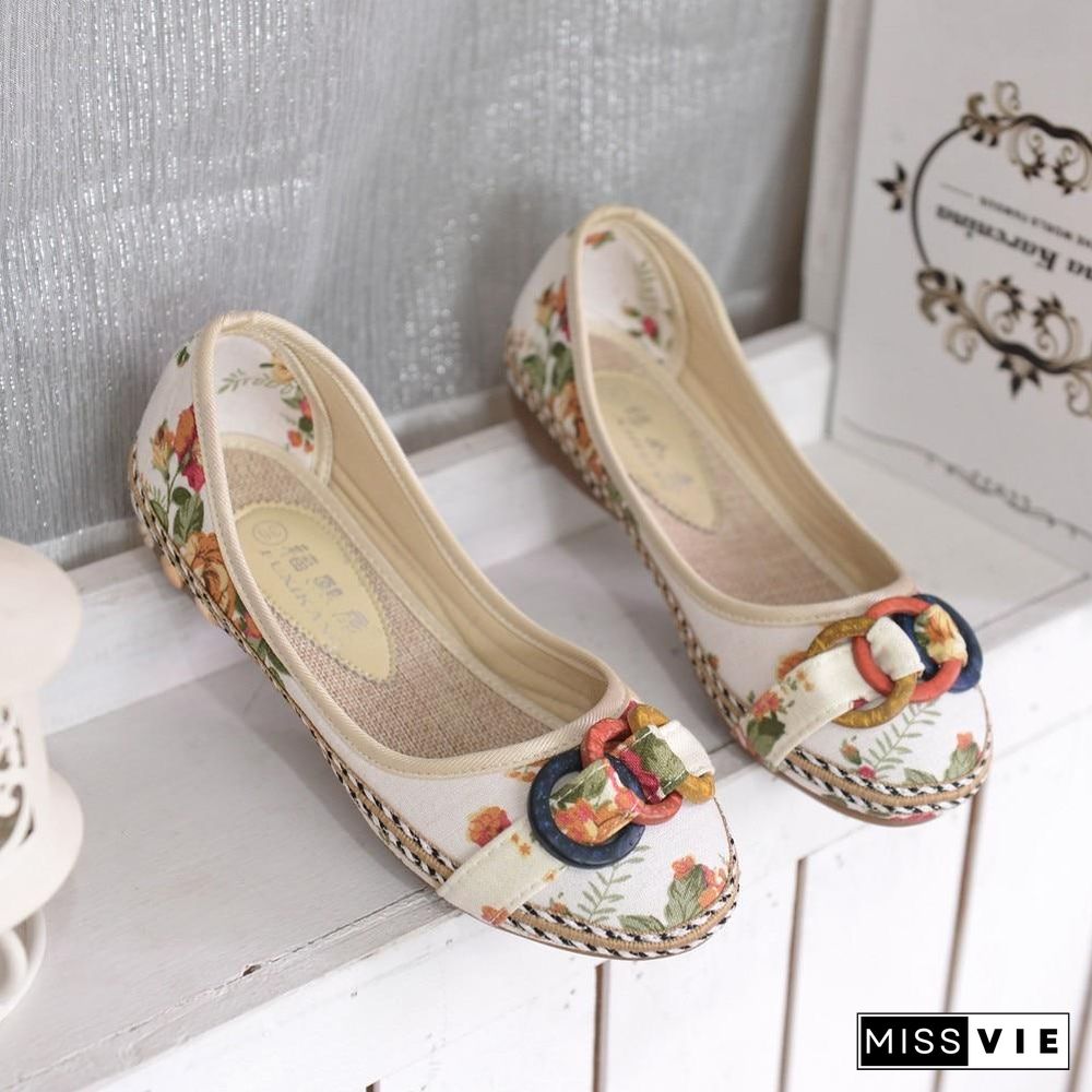 Bohemia Style Print Flats Shoes Plus Size Comfort Leisure Shoes