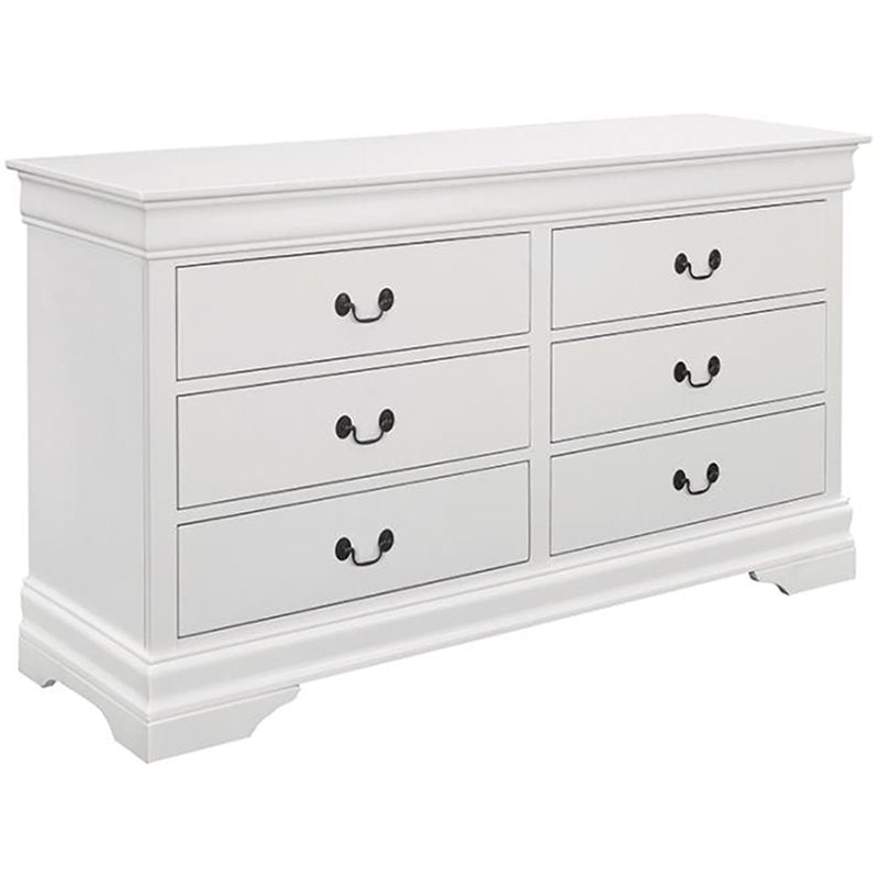 Bowery Hill Louis Philippe 6 Drawer Double Dresser in White