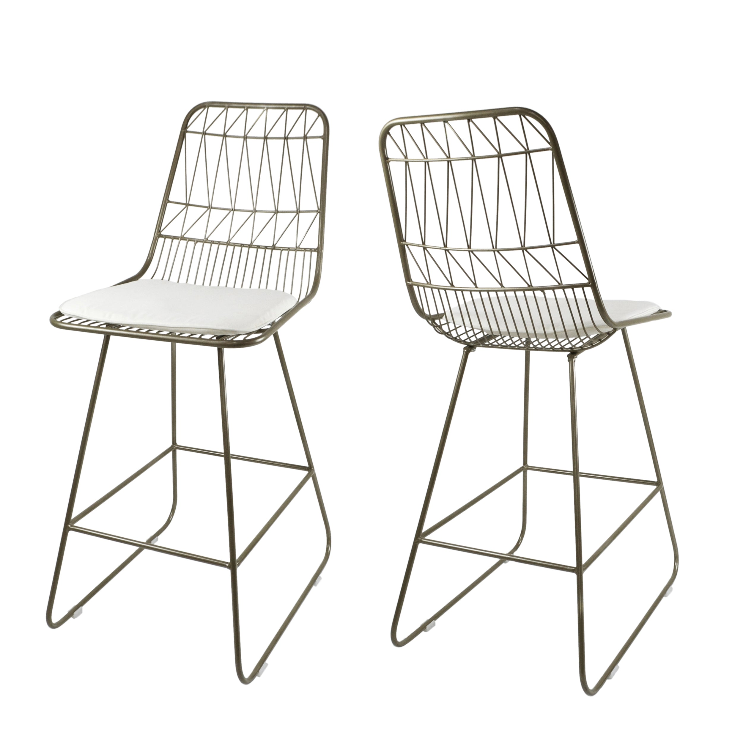 Hedy Outdoor Wire Counter Stools with Cushions (Set of 2)