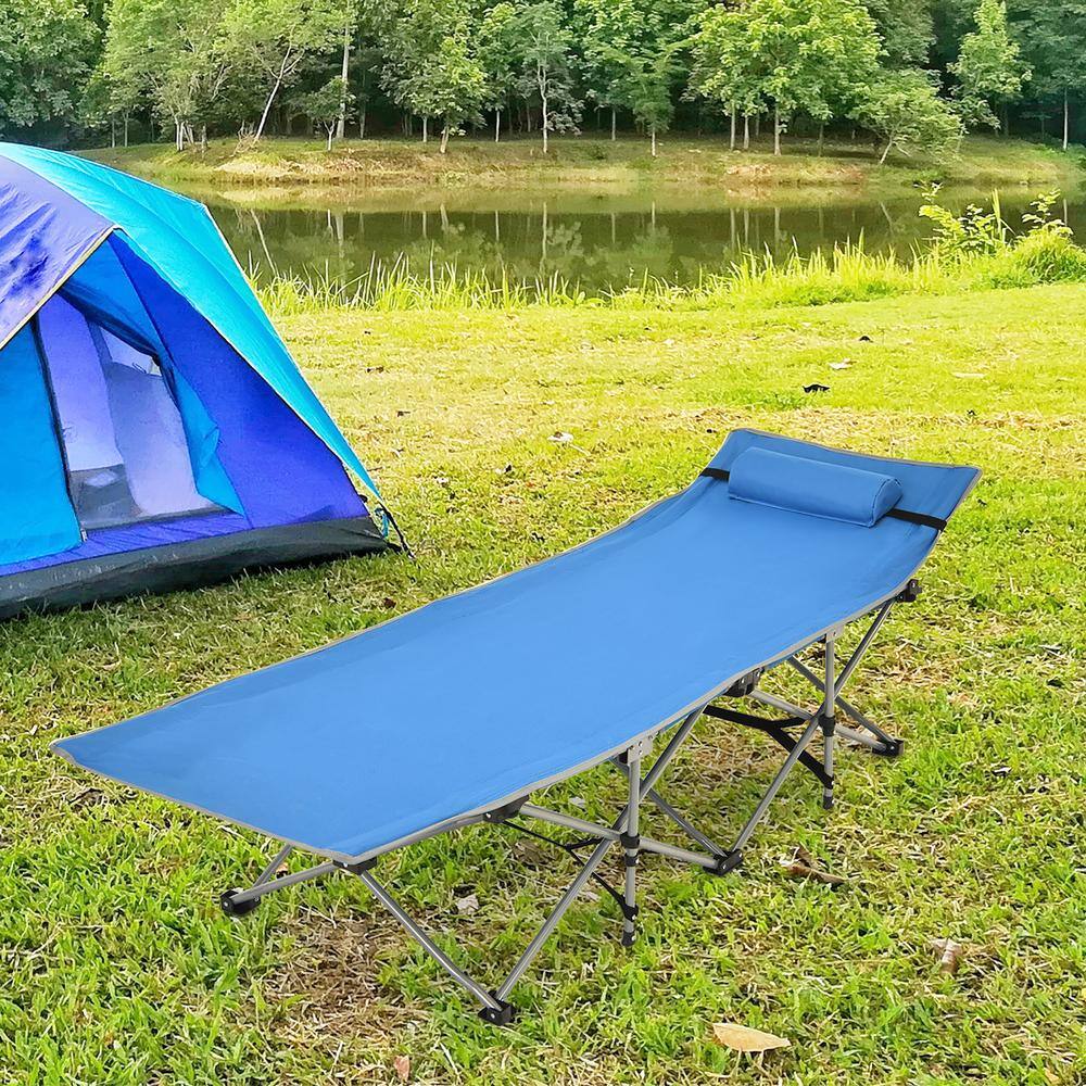 Costway Folding Camping Cot Heavy-Duty Outdoor Cot Bed Blue OP70768BL