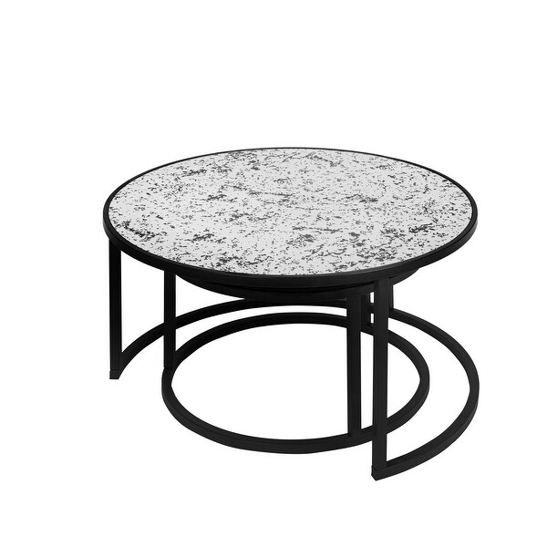 Round Coffee Table Set of 2 Set of 2 Nesting Tables， Metal Frame and Glass Top End Tables for Living Room Bedroom