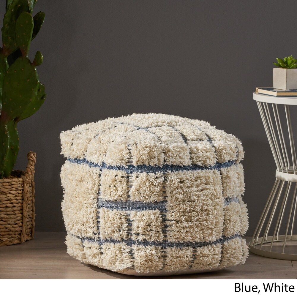 egra Boho Wool and Denim Pouf by Christopher Knight Home