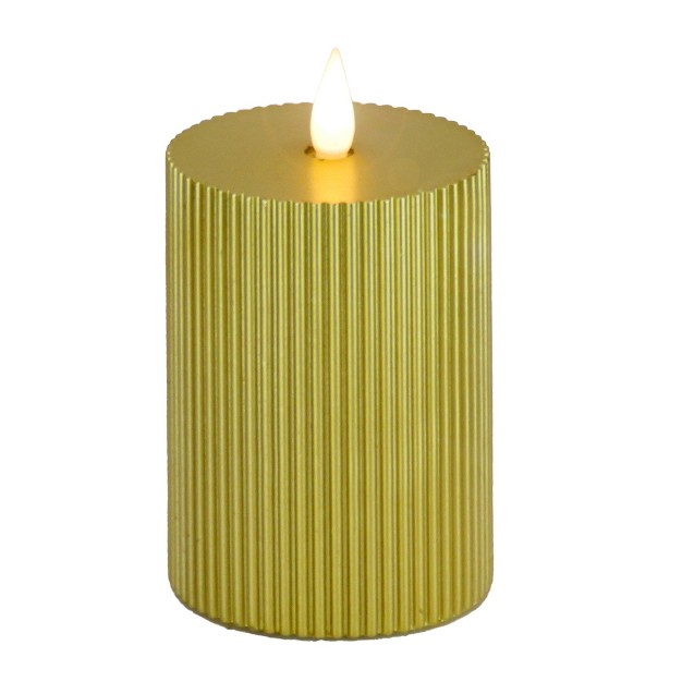 Hgtv Home Collection Georgetown Real Motion Flameless Candle With Remote Gold With Warm White Led Lights Battery Powered 7 In