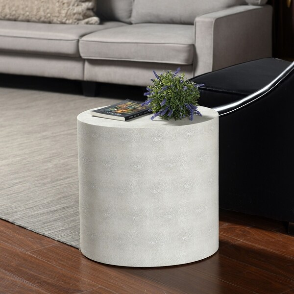 Dann Foley Lifestyle - Oval Side Table - Ivory Faux Leather Shagreen Finish