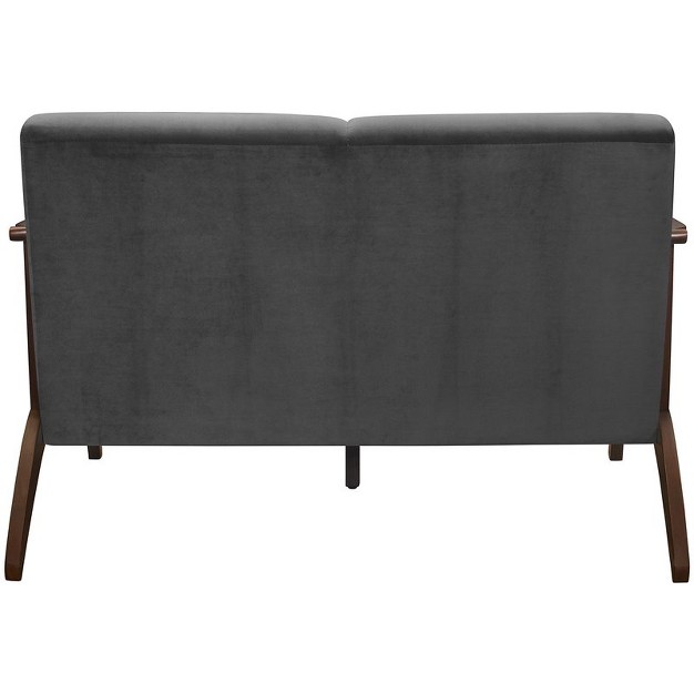 Carlson Velvet Upholstered Loveseat In Dark Gray And Dark Walnut Lexicon