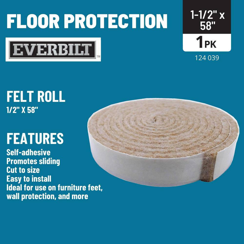 Everbilt 12 in. x 58 in. Beige Felt Strip Heavy-Duty Self-Adhesive Furniture Pad 49818