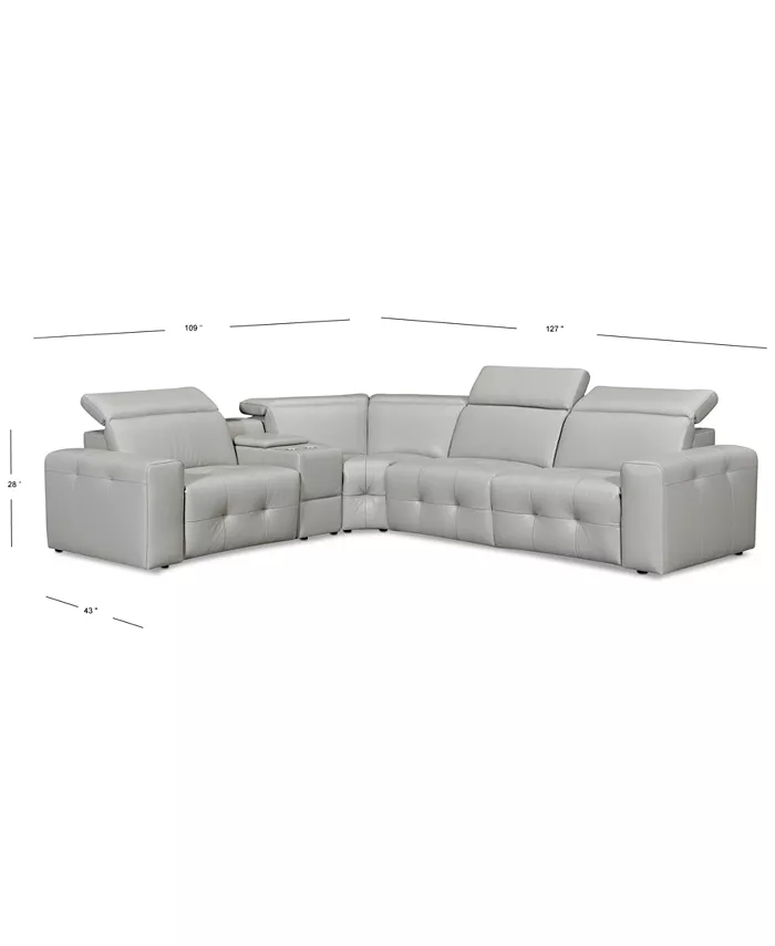 Furniture CLOSEOUT! Haigan 5-Pc. Leather L Shape Sectional Sofa with 2 Power Recliners