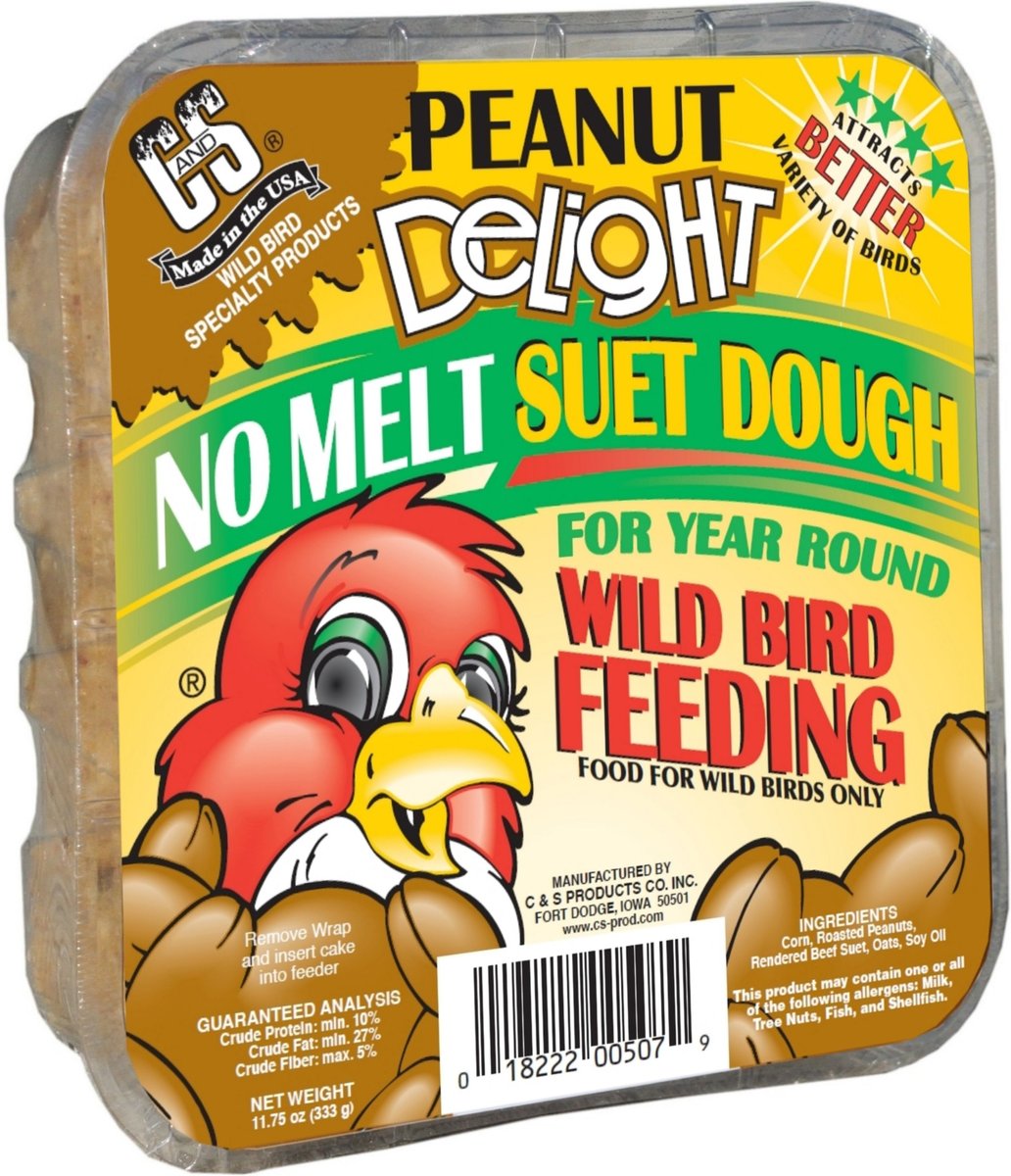 CandS Peanut Delight No Melt Suet Dough Wild Bird Food， 11.75-oz tray