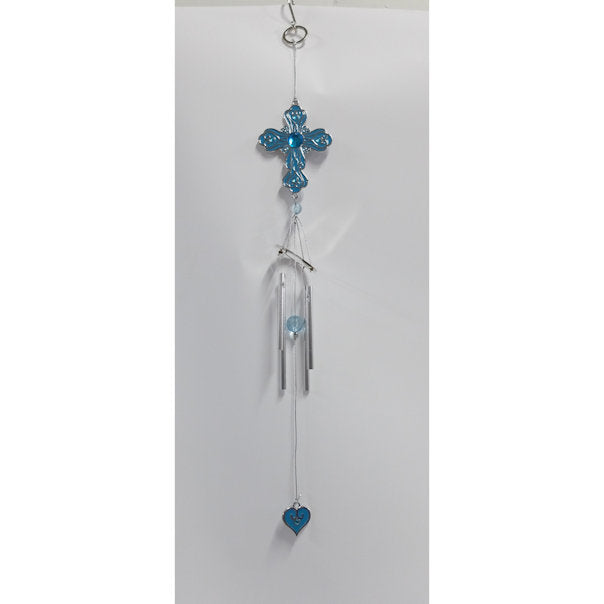 Birthstone Cross Windchime in March Aquamarine