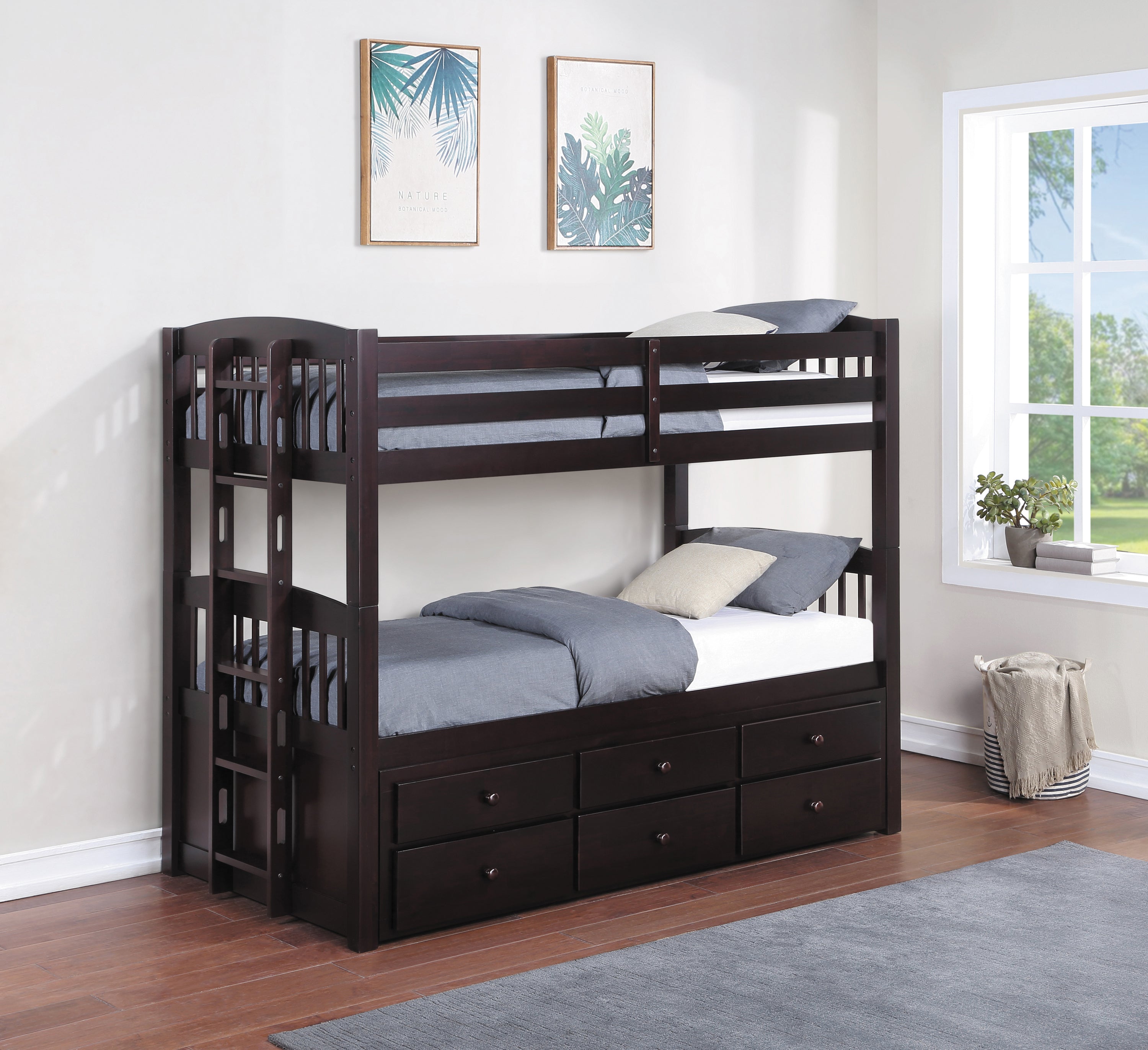 Kensington Twin Over Twin Bunk Bed With Trundle Cappuccino-460071