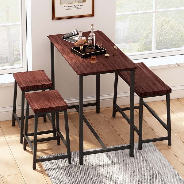 4-Piece Dining Table Set with 2 Stools+1 Bench