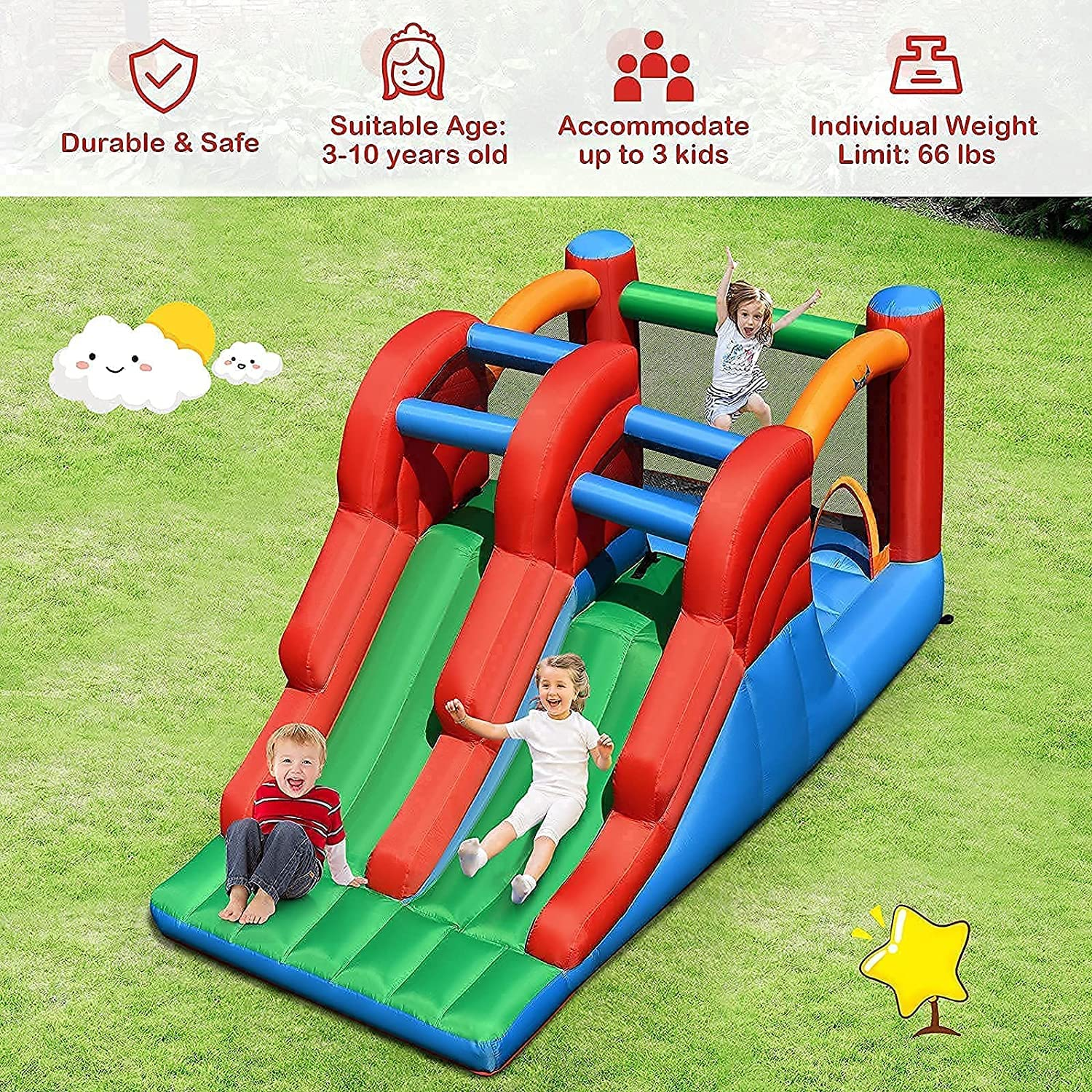 Costzon Inflatable Bounce House, Double Slide Bouncy House for Kids