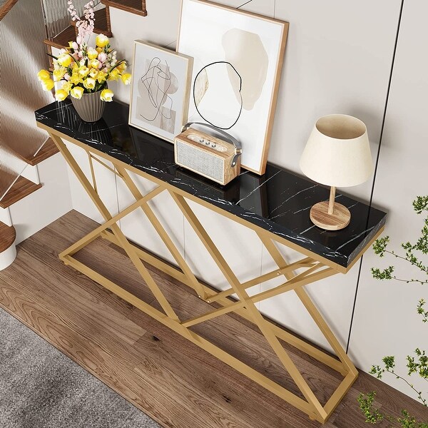 55-Inch Gold Console Table for Living Room， Entryway， Hallway