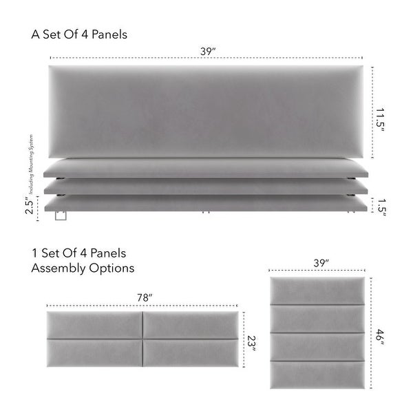 VANT Upholstered Headboards - Platinum Gray - 39 Inch - Set of 4 Panels - - 21159502