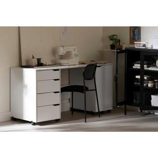 South Shore 58.12 in. Pure White Rectangular 4 -Drawer Writing Desk with Casters 7550728