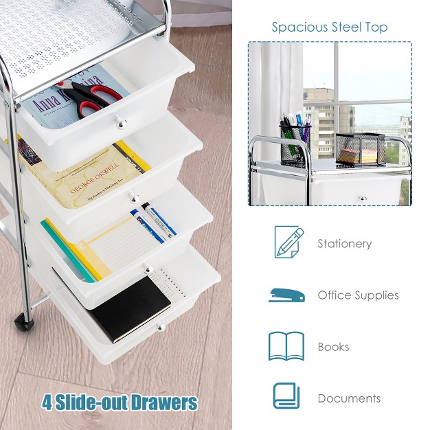 4 drawer Cart Storage Bin Organizer Rolling W plastic Drawers Yellow clear multicolor rainbow